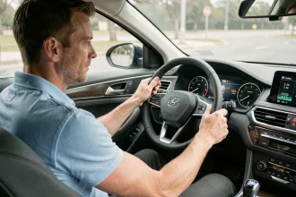 Conducteur adoptant une conduite souple pour économiser du carburant au volant de sa voiture